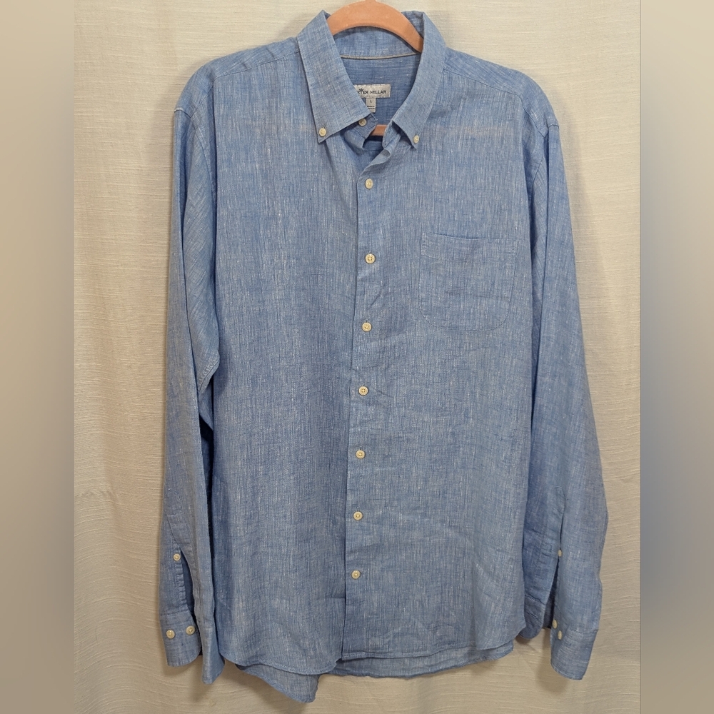 Peter Millar Light Blue Casual Linen Button-Down Shirt